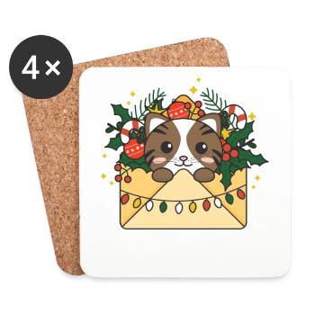 Katze Weihnachten Brief Winter Tiere Katzen - Untersetzer (4er-Set) - Weiß - Vorne