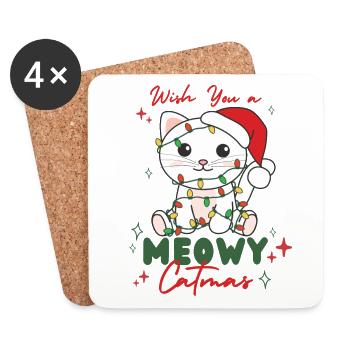 chat animaux de noël mignon chat miaou catmas - Dessous de verre (lot de 4) - blanc - Devant