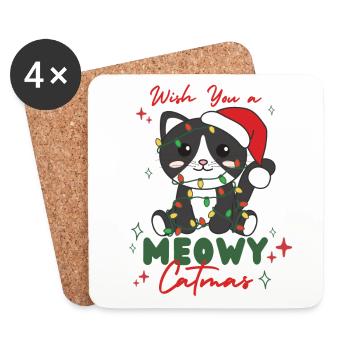 chat animaux de noël mignon chat miaou catmas - Dessous de verre (lot de 4) - blanc - Devant