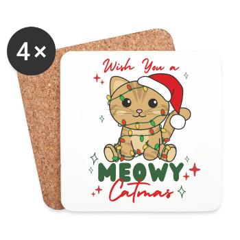 chat animaux de noël mignon chat miaou catmas - Dessous de verre (lot de 4) - blanc - Devant