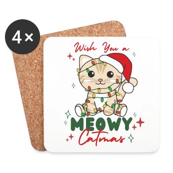 cat christmas animals cute cat meowy catmas - Coasters (set of 4) - white - Front