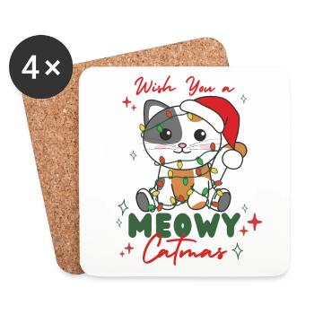 cat christmas animals cute cat meowy catmas - Coasters (set of 4) - white - Front
