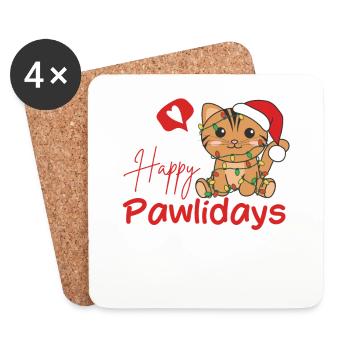 Cat Christmas Cute Cats Happy Pawlidays - Coasters (set of 4) - white - Front