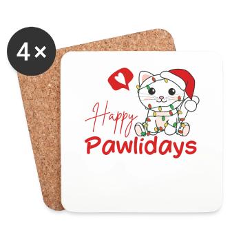 Cat Christmas Cute Cats Happy Pawlidays - Coasters (set of 4) - white - Front
