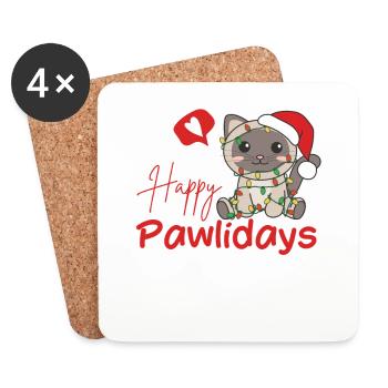 Cat Christmas Cute Cats Happy Pawlidays - Coasters (set of 4) - white - Front