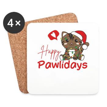 Cat Christmas Cute Cats Happy Pawlidays - Coasters (set of 4) - white - Front