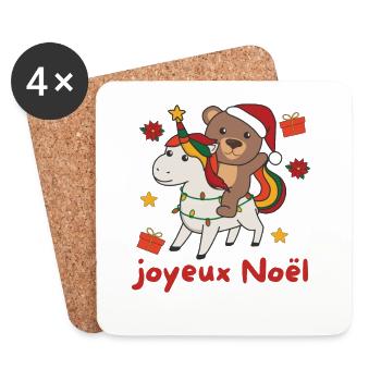 Licorne de Noël Ours Joyeux Noël Licorne - Dessous de verre (lot de 4) - blanc - Devant