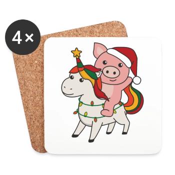 Cochon de Noël Joyeux Licorne de Noël - Dessous de verre (lot de 4) - blanc - Devant