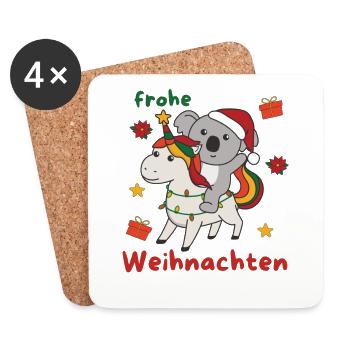 Weihnachts Einhorn Koala frohe Weihnachten Einhorn - Untersetzer (4er-Set) - Weiß - Vorne