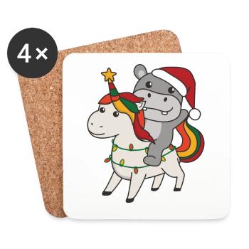 Licorne de Noël Hippopotame Joyeux Noël Licorne - Dessous de verre (lot de 4) - blanc - Devant