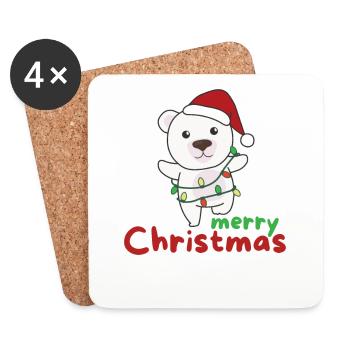 polar bear merry christmas winter animals polar bears - Coasters (set of 4) - white - Front