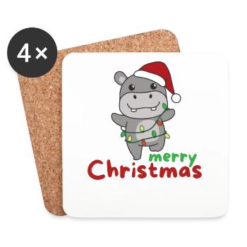 Hippo Merry Christmas Winter Animals Hippos - Coasters (set of 4) - white - Front