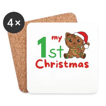 Cat Christmas Cats my 1st Christmas - Coasters (set of 4) - white - Front