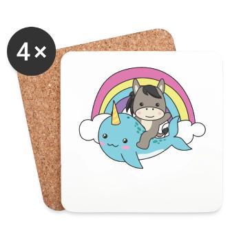 Narval Donkey Ocean Unicorn kawaii Arc-en-ciel - Dessous de verre (lot de 4) - blanc - Devant