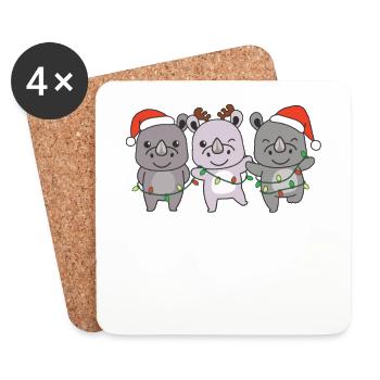 rhinocéros noël animaux de Noël animaux mignons animaux - Dessous de verre (lot de 4) - blanc - Devant