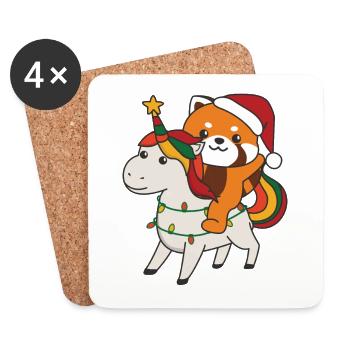 Weihnachts Roter Panda frohe Weihnachten Einhorn - Untersetzer (4er-Set) - Weiß - Vorne