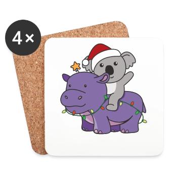 Noël Hippopotame Koala Joyeux Noël Hippopotame - Dessous de verre (lot de 4) - blanc - Devant