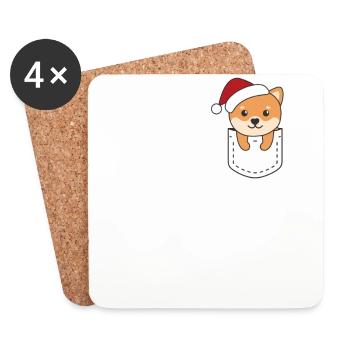 Fröhliche Weinachten süßer Shiba Inu Brusttasche - Untersetzer (4er-Set) - Weiß - Vorne