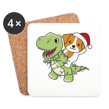 Jack Russell Trex Noël Neige Hiver Animaux - Dessous de verre (lot de 4) - blanc - Devant