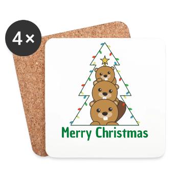 Castor Arbre de Noël Animaux de Noël Castors - Dessous de verre (lot de 4) - blanc - Devant