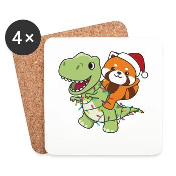 Red Panda Trex Christmas Snow Winter Animals - Coasters (set of 4) - white - Front