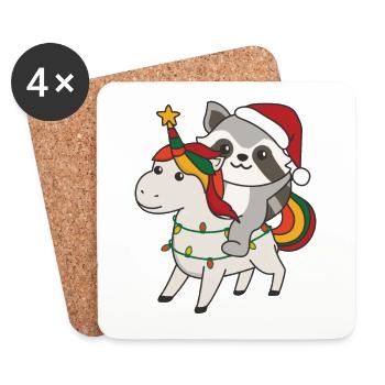 Christmas Raccoon Merry Christmas Unicorn - Coasters (set of 4) - white - Front