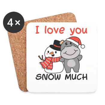 Hippopotame je t’aime neige beaucoup de jeux de mots de bonhomme de neige - Dessous de verre (lot de 4) - blanc - Devant