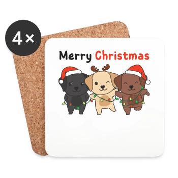 Labrador Joyeux Noël mignons chiens - Dessous de verre (lot de 4) - blanc - Devant