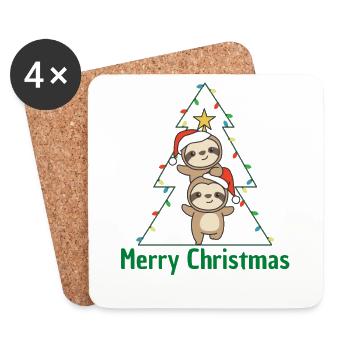 Sloth Christmas tree Christmas animals Sloths - Coasters (set of 4) - white - Front