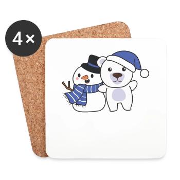 Polar bear with snowman in winter for Christmas - Coasters (set of 4) - white - Front