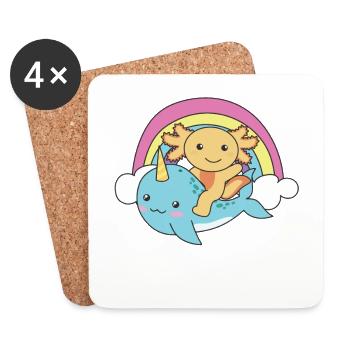 Narval Axolotl Ocean Unicorn kawaii Arc-en-ciel - Dessous de verre (lot de 4) - blanc - Devant