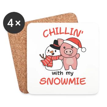 Pig Chillin avec mon bonhomme de neige - Dessous de verre (lot de 4) - blanc - Devant