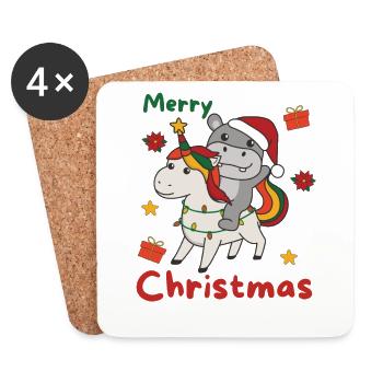 Licorne de Noël Hippopotame Joyeux Noël Licorne - Dessous de verre (lot de 4) - blanc - Devant
