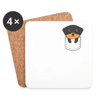 Rottweiler chiens mignons dans la poche de poitrine - Dessous de verre (lot de 4) - blanc - Devant