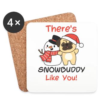 Mops There's snowbuddy like schneemann wortspiel - Untersetzer (4er-Set) - Weiß - Vorne