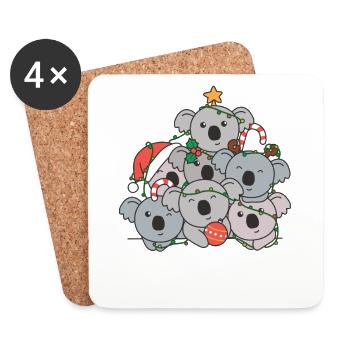 Koala Arbre de Noël Drôle Animal Noël - Dessous de verre (lot de 4) - blanc - Devant