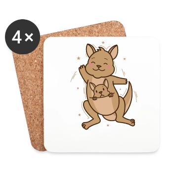 Kangaroo is happy with baby in the bag - Coasters (set of 4) - white - Front