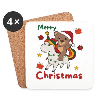 Licorne de Noël Ours Joyeux Noël Licorne - Dessous de verre (lot de 4) - blanc - Devant