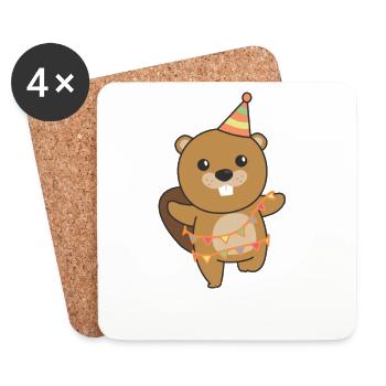 Castor pour un anniversaire pour les enfants un anniversaire - Dessous de verre (lot de 4) - blanc - Devant