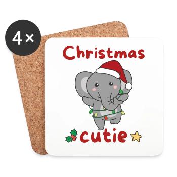 Éléphant de Noël Éléphant Mignon de Noël - Dessous de verre (lot de 4) - blanc - Devant