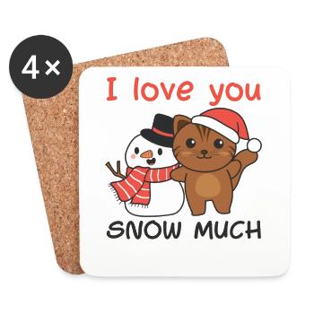 Cat I love you snow much snowman pun - Dessous de verre (lot de 4) - blanc - Devant