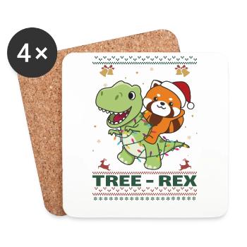 Joyeux Noël moche Noël Red Panda Tree Rex - Dessous de verre (lot de 4) - blanc - Devant