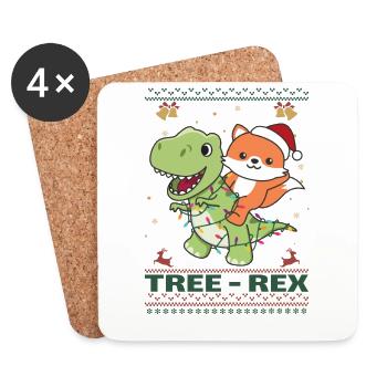 Merry Christmas ugly Christmas Fox Tree Rex - Coasters (set of 4) - white - Front