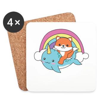 Narval Renard Licorne océanique kawaii Arc-en-ciel - Dessous de verre (lot de 4) - blanc - Devant