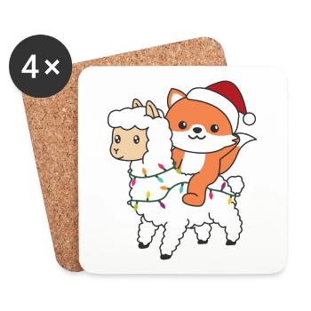 Fox Llama Alpaca Christmas Winter Animals - Coasters (set of 4) - white - Front