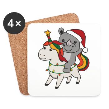 Noël Rhinocéros Joyeux Noël Licorne - Dessous de verre (lot de 4) - blanc - Devant