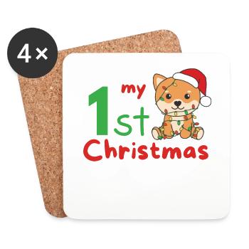 Shiba Inu Christmas Dogs mon 1er Noël - Dessous de verre (lot de 4) - blanc - Devant