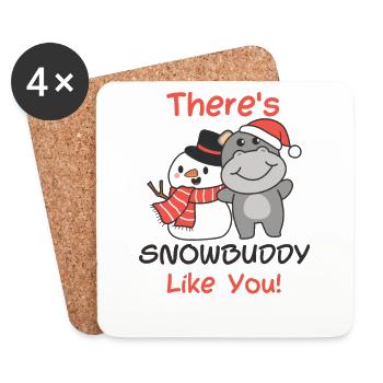 Hippo Il y a un jeu de mots de snowbuddy comme bonhomme de neige - Dessous de verre (lot de 4) - blanc - Devant
