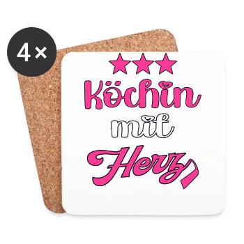 Köchin mit Herz Koch Küchenchef Damen Frauen - Untersetzer (4er-Set) - Weiß - Vorne