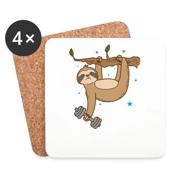 Sloth with dumbbell makes fitness lazy - Coasters (set of 4) - white - Front